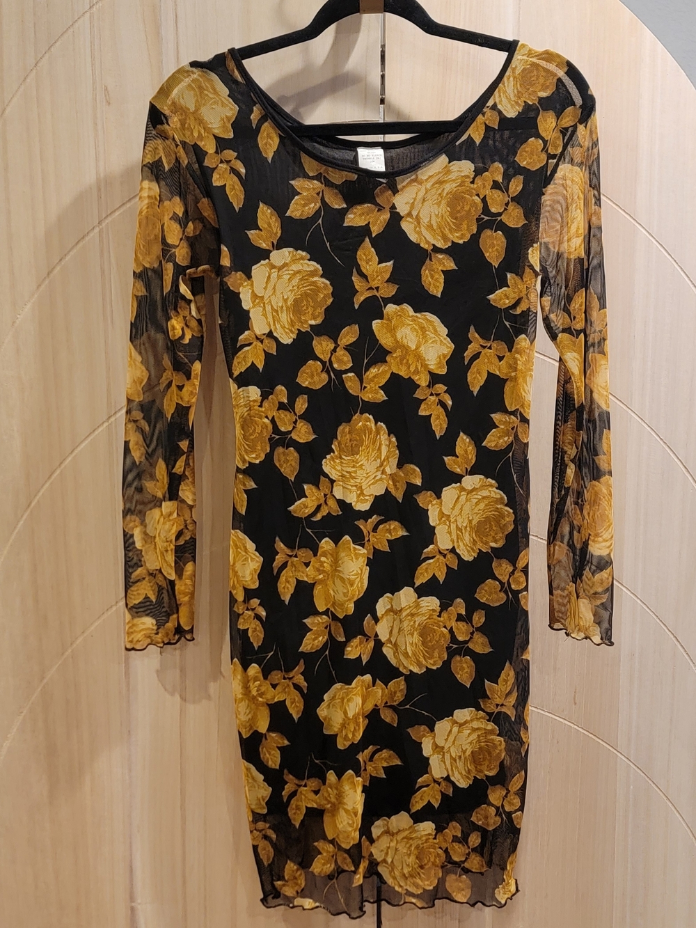 Black & Mustard Floral Mesh Midi Dress